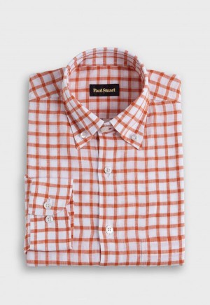 Orange / White Paul Stuart Linen Windowpane | UK_PAUL34534