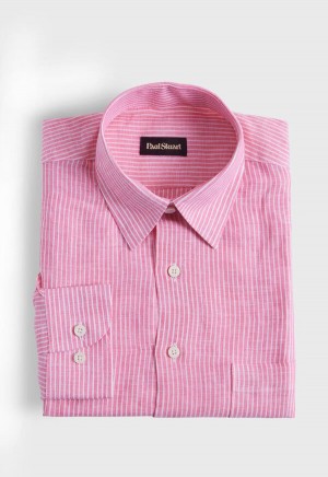 Pink Paul Stuart Linen Pencil Stripe | UK_PAUL54052