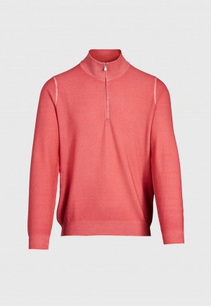 Pink Paul Stuart Merino Wool Rice Stitch Quarter Zip | UK_PAUL71780