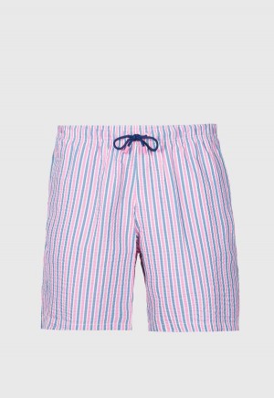 Pink / Blue Paul Stuart Seersucker Swim Trunk | UK_PAUL63122