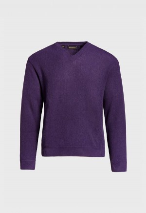 Purple Paul Stuart Classic Alpaca Links V-Neck | UK_PAUL91770