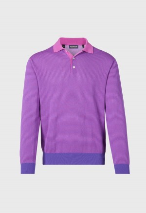 Purple Paul Stuart Cotton Stripe Long Sleeve | UK_PAUL34588