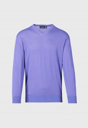 Purple Paul Stuart Fine Gauge Cotton V-Neck | UK_PAUL42173