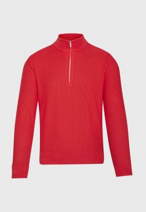 Red Paul Stuart Cotton Quarter Zip Rice Stitch | UK_PAUL34810