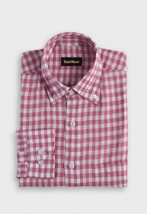 Red Paul Stuart Linen Gingham | UK_PAUL94202