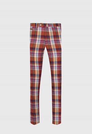 Red Paul Stuart Linen Plaid Plain Front | UK_PAUL91469