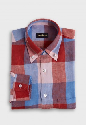 Red / Blue Paul Stuart Linen Buffalo Check | UK_PAUL61074