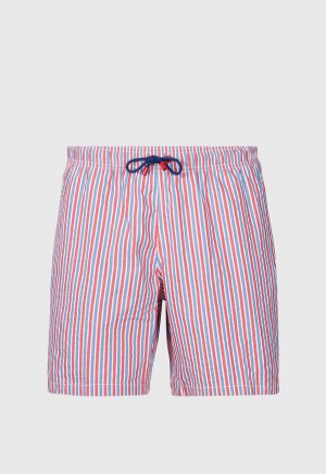 Red / Blue Paul Stuart Seersucker Swim Trunk | UK_PAUL90414