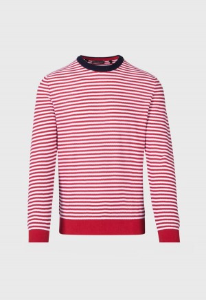 Red / White Paul Stuart Cotton Striped Crewneck | UK_PAUL99353