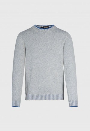 Royal Blue Paul Stuart Cotton Mouliné Crewneck | UK_PAUL37925