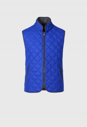 Royal Blue Paul Stuart Quilted Wool Flannel | UK_PAUL35158