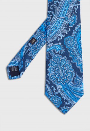 Royal Blue Paul Stuart Silk Twill Paisley Print | UK_PAUL25897