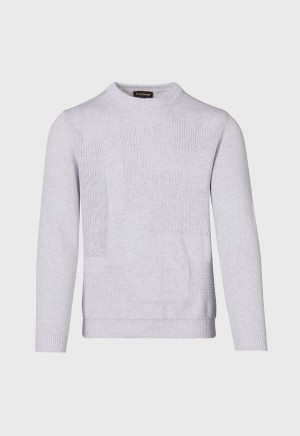 Silver Paul Stuart Cotton Multi Stitch Crewneck | UK_PAUL53553