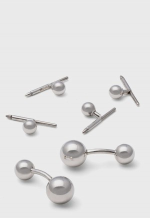 Silver Paul Stuart Sterling Silver Ball Cufflink & Stud Set | UK_PAUL85687