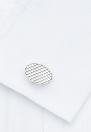 Silver Paul Stuart Sterling Silver Ribbed Oval Cufflinks | UK_PAUL51770