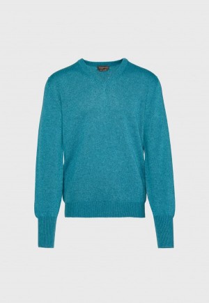 Turquoise Paul Stuart Classic Cashmere Double Ply V-Neck | UK_PAUL28903