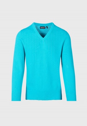 Turquoise Paul Stuart Cotton V-Neck | UK_PAUL91333