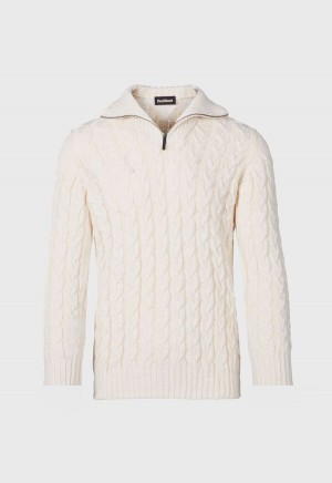 White Paul Stuart Cotton Cable Zip Neck Pullover | UK_PAUL47462