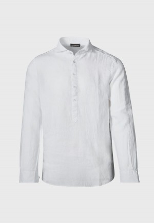 White Paul Stuart Linen Half Placket | UK_PAUL32541