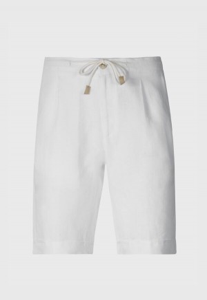 White Paul Stuart Linen Tucked Pleat Bermuda Short | UK_PAUL79566