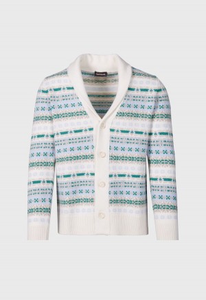 White / Green Paul Stuart Fair Isle Button Front Cardigan | UK_PAUL38193