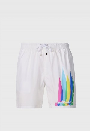 White / Multicolor Paul Stuart Sailboat Swim Trunk | UK_PAUL59633