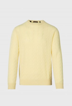 Yellow Paul Stuart Cashmere Cable Crewneck | UK_PAUL79428