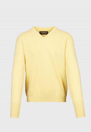 Yellow Paul Stuart Classic Cashmere Double Ply V-Neck | UK_PAUL86200