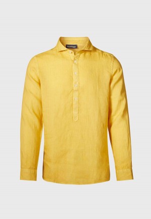 Yellow Paul Stuart Linen Half Placket | UK_PAUL12853