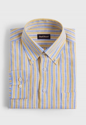 Yellow / Blue Paul Stuart Linen Shadow Stripe | UK_PAUL78425