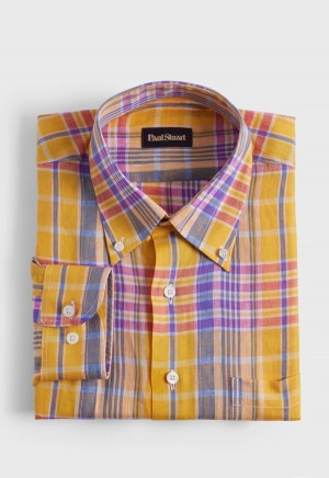 Yellow / Purple Paul Stuart Linen Plaid | UK_PAUL29695