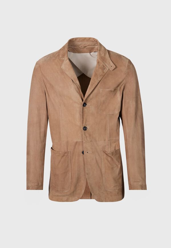 Beige Paul Stuart Stand Collar Suede Jacket | UK_PAUL90316