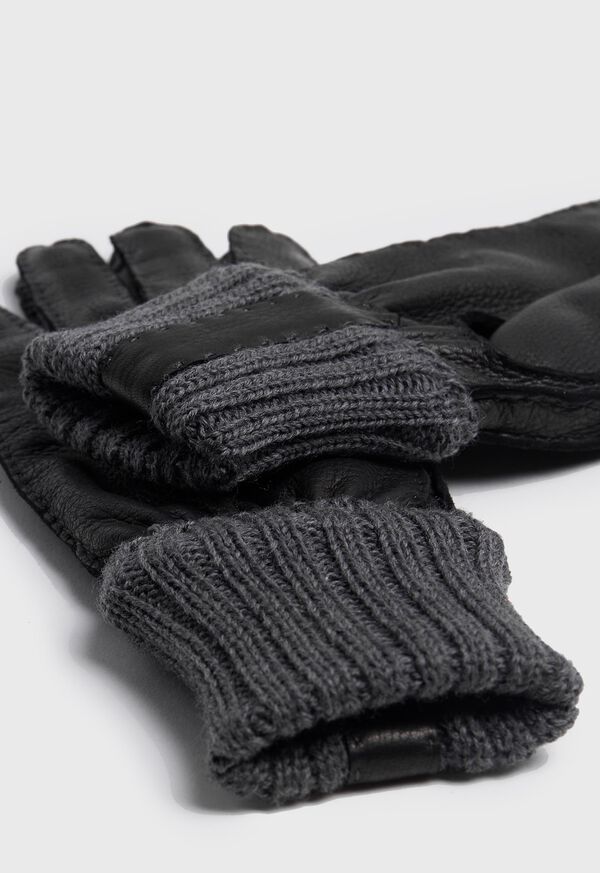 Black Paul Stuart Deerskin Glove with Cashmere Ribbed Cuff | UK_PAUL72597