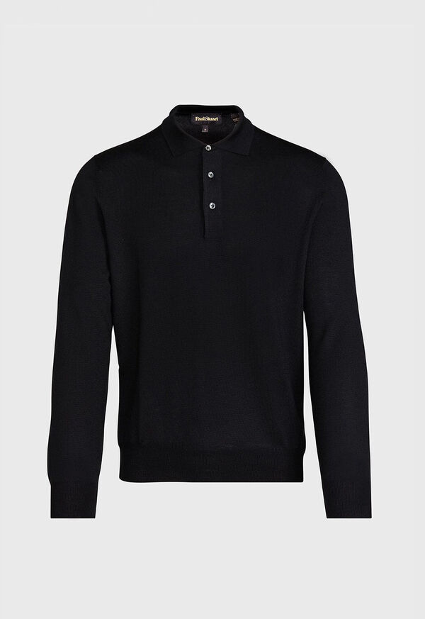 Black Paul Stuart Long Sleeve Merino Wool Polo Shirt | UK_PAUL52578