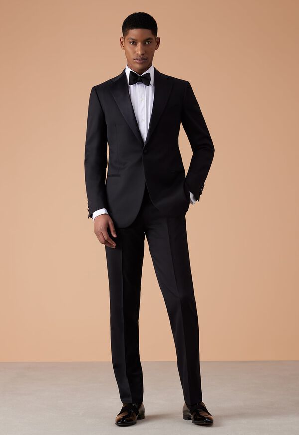 Black Paul Stuart Wool Tuxedo with Satin Notch Lapel | UK_PAUL22231