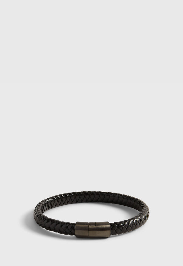 Black Paul Stuart Woven Leather Bracelet with Sterling Silver | UK_PAUL78693