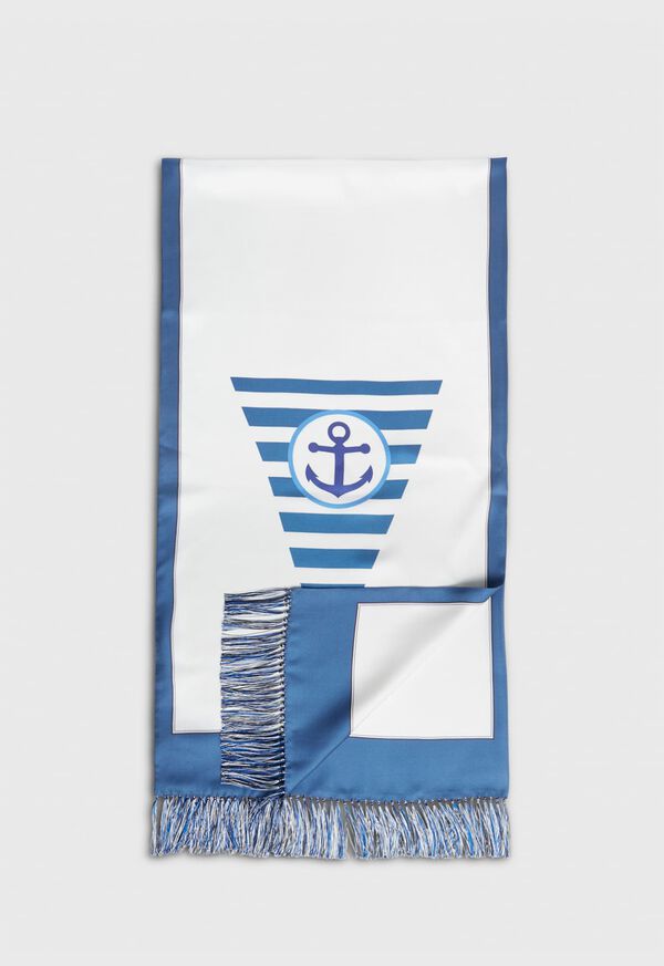 Blue Paul Stuart Anchor Printed Silk Scarf | UK_PAUL15140