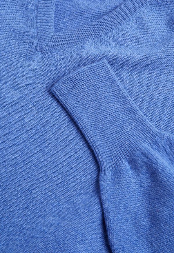 Blue Paul Stuart Classic Cashmere Double Ply V-Neck | UK_PAUL92373