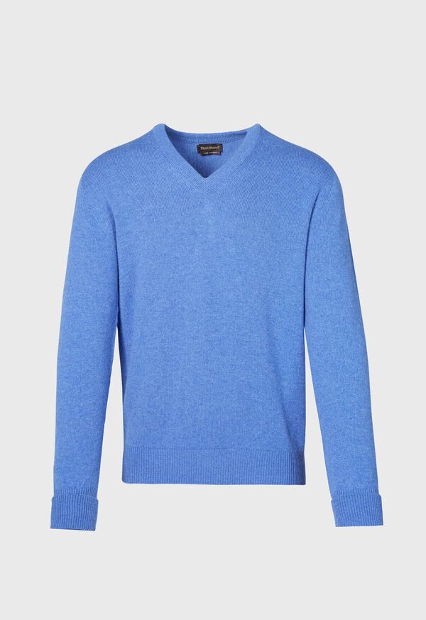 Blue Paul Stuart Classic Cashmere Double Ply V-Neck | UK_PAUL92373