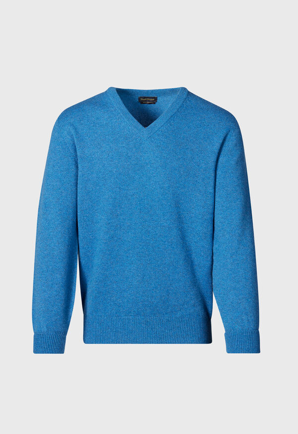 Blue Paul Stuart Classic Cashmere Double Ply V-Neck | UK_PAUL52220