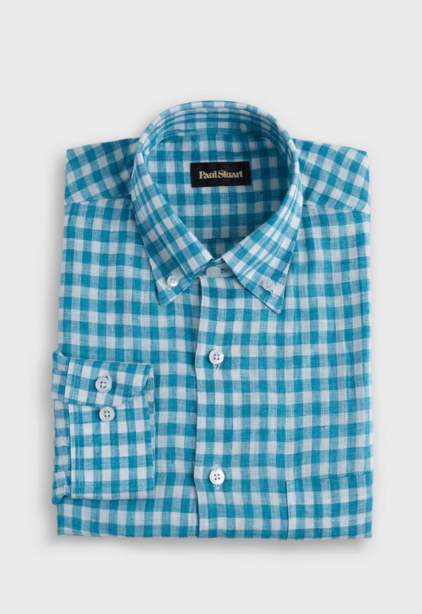 Blue Paul Stuart Linen Gingham | UK_PAUL59303