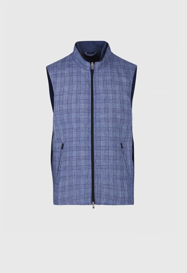 Blue Paul Stuart Linen Plaid Vest | UK_PAUL27764