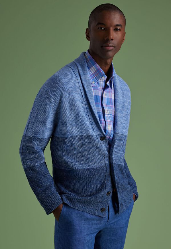 Blue Paul Stuart Linen Rice Stitch Dégradé Cardigan | UK_PAUL89238