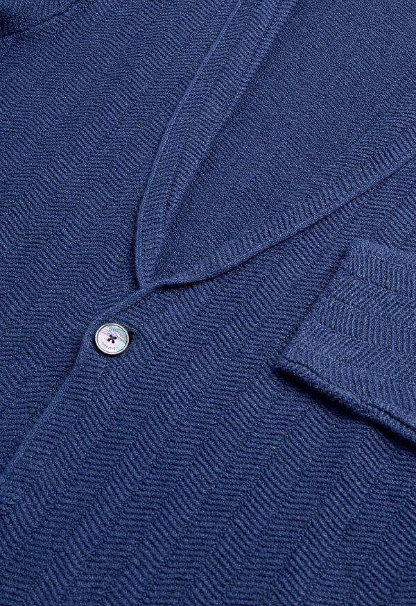 Blue Paul Stuart Linen & Cotton Chevron Cardigan | UK_PAUL86570