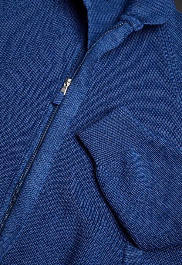 Blue Paul Stuart Merino Wool Ribbed Full Zip Cardigan | UK_PAUL34216