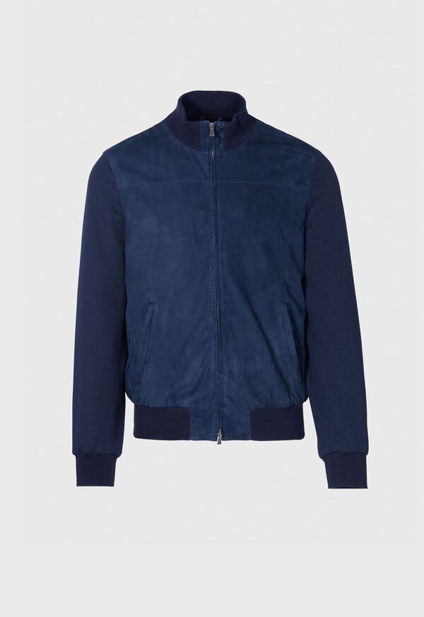 Blue Paul Stuart Suede and Jersey Bomber Jacket | UK_PAUL42866