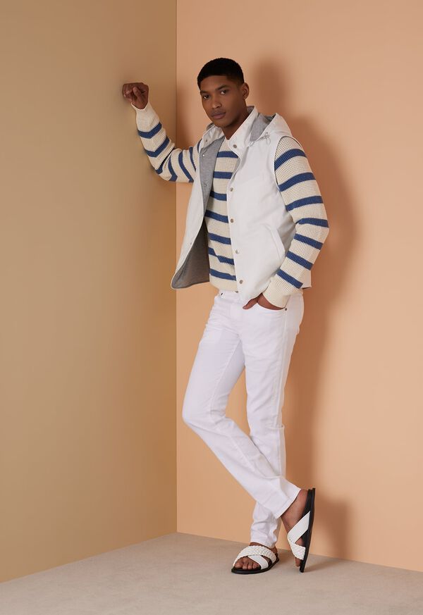 Blue / Cream Paul Stuart Striped Cotton Crewneck | UK_PAUL59168