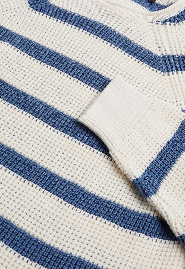 Blue / Cream Paul Stuart Striped Cotton Crewneck | UK_PAUL59168