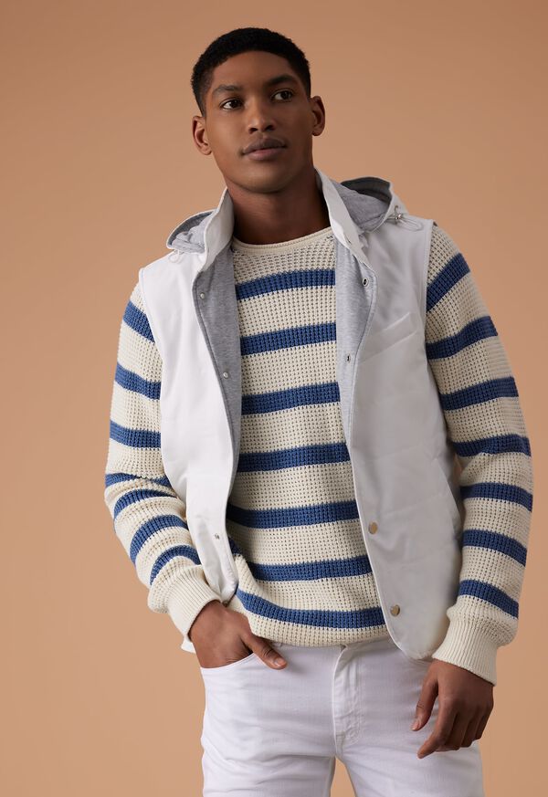 Blue / Cream Paul Stuart Striped Cotton Crewneck | UK_PAUL59168