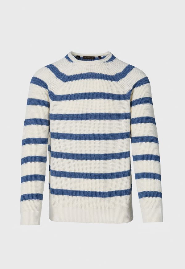 Blue / Cream Paul Stuart Striped Cotton Crewneck | UK_PAUL59168